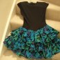 Ladies Dress Size 11 Blue Green Floral Tiered Ruffle Bottom on Black by BYER TOO
