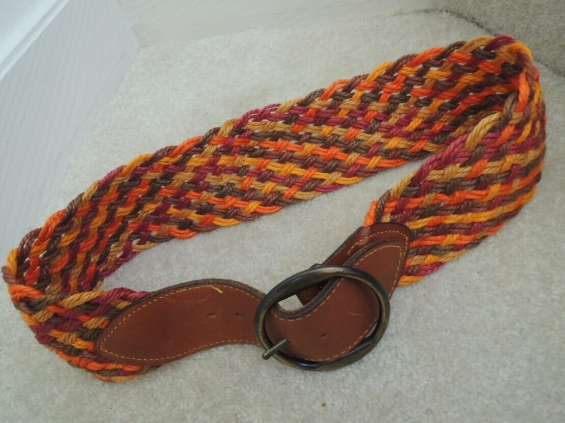 Belt Size 32 Multicolor Braided Rope/Leather w/Harness Buckle Fife & Drum Paris
