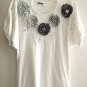 Ladies Top Size L Sewn on Flowers Jewels + Sequins S/S Tee Top by MarieaKim