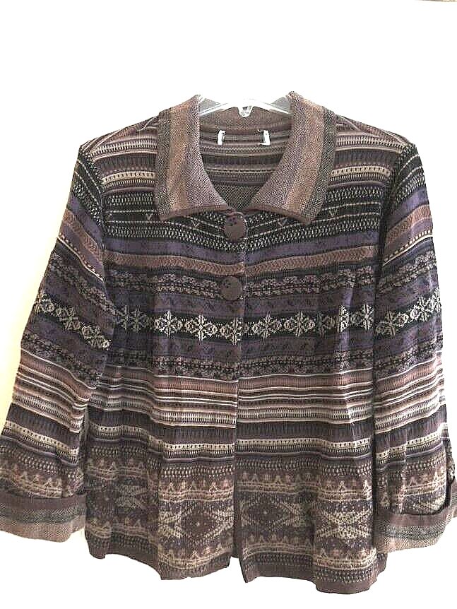 Ladies Top Size M BOHO Boxy Cardigan 3/4 Sleeve Swing Style $90 Value EUC