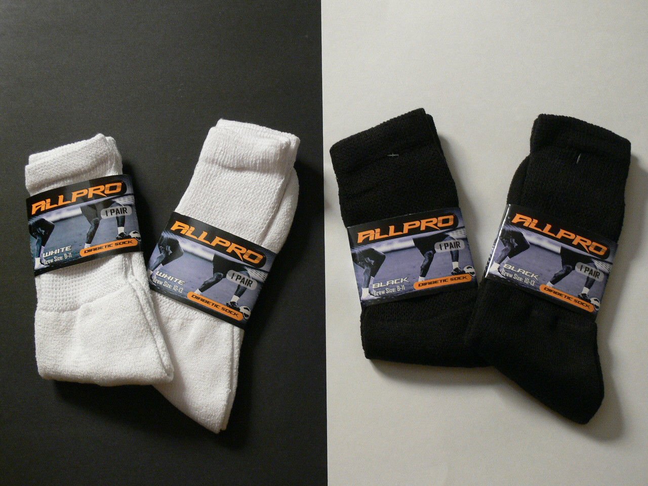 ALLPRO MEN'S PREMIUM DIABETIC CREW SOCKS - 3, 6 or 12 PAIR SIZE 10-13 or 9-11