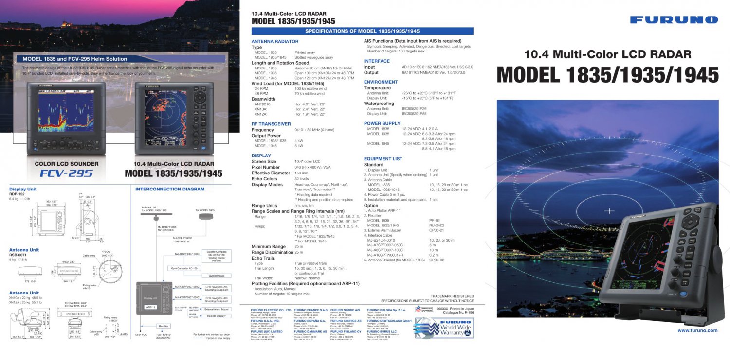 Furuno 1935 Radar Chart Plotter Fish Finder GPS