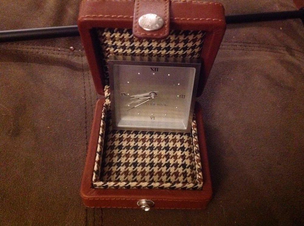 Vintage Cutter & Buck Travel Alarm Bedside Clock With Brown Leather Case