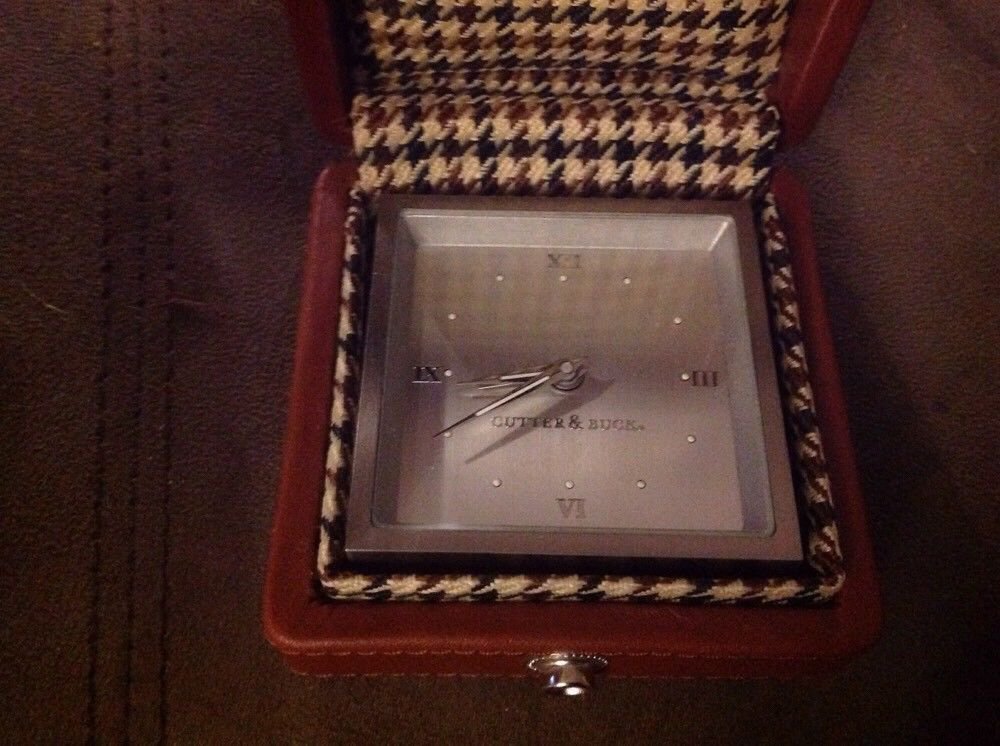 Vintage Cutter & Buck Travel Alarm Bedside Clock With Brown Leather Case