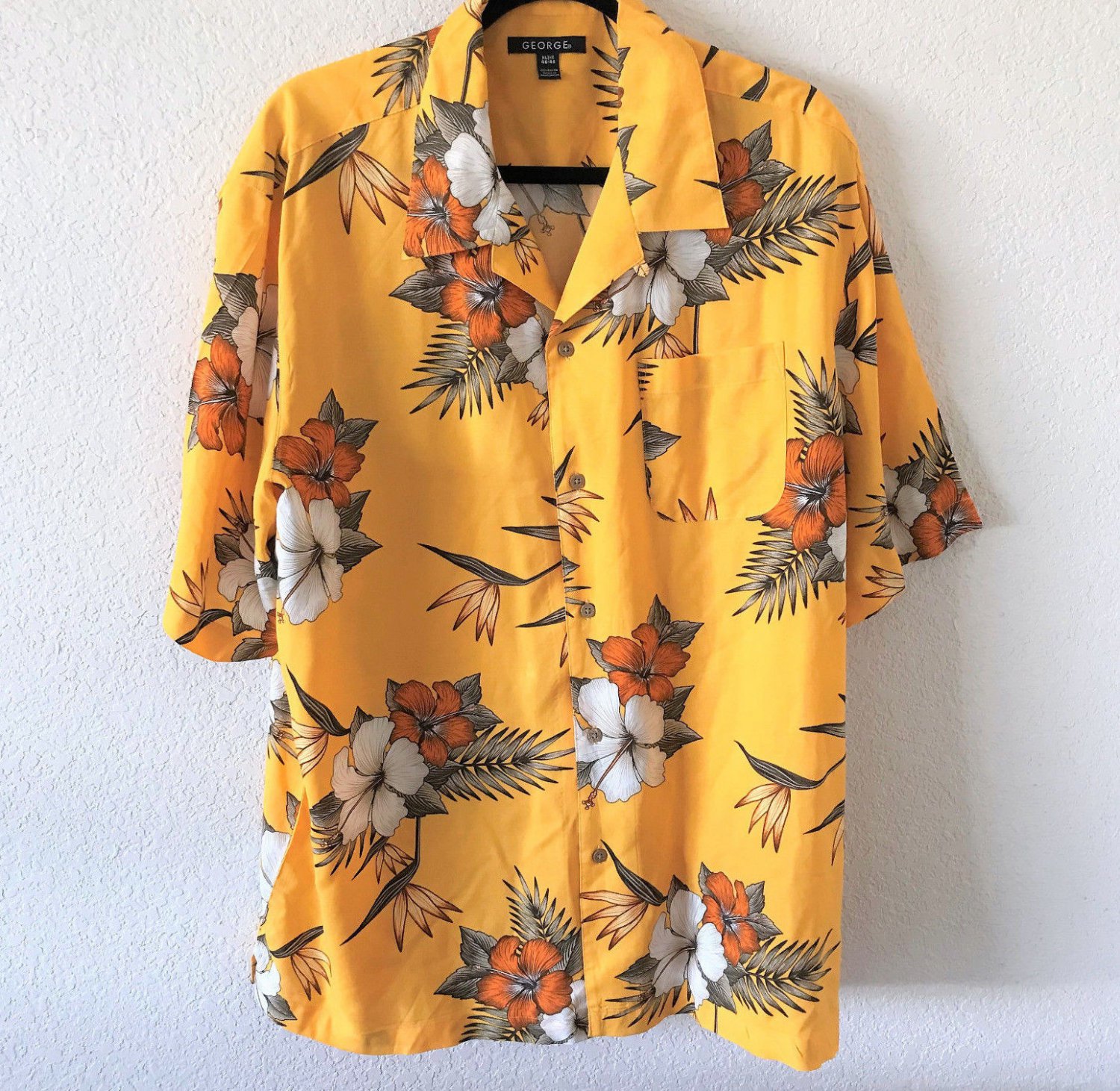 George Marigold Hibiscus Bird of Paradise Flowers Hawaiian Mens Shirt ...