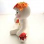 J Hall Ghost Halloween Fall Leaves Pumpkin Ceramic Orange White Figurine Vtg