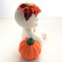 J Hall Ghost Halloween Fall Leaves Pumpkin Ceramic Orange White Figurine Vtg