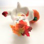 J Hall Ghost Halloween Fall Leaves Pumpkin Ceramic Orange White Figurine Vtg