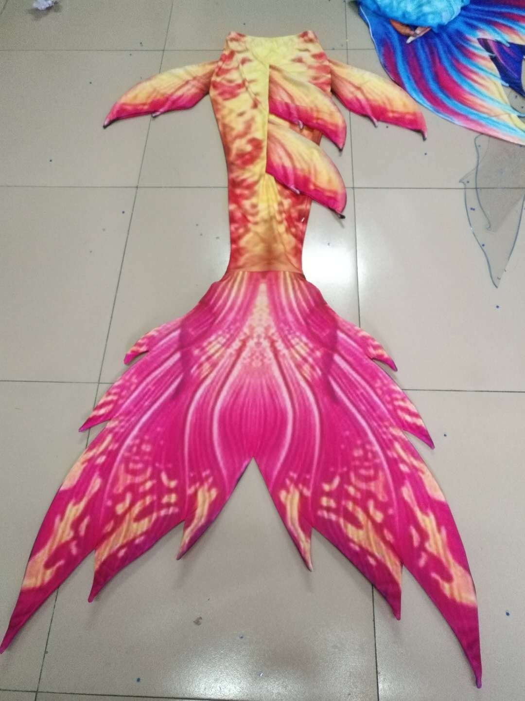 Yellow Red Swimmable Mermaid Tails with Monofin Adult Beach Performance