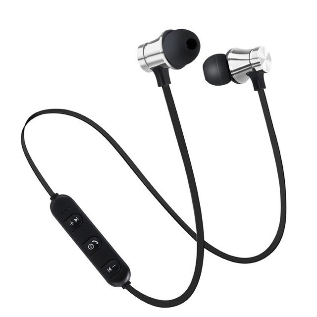 Wireless Magnetic Bluetooth Stereo Earphone Sport Headset for iPhone Samsung Xiaomi Huawei-Silver