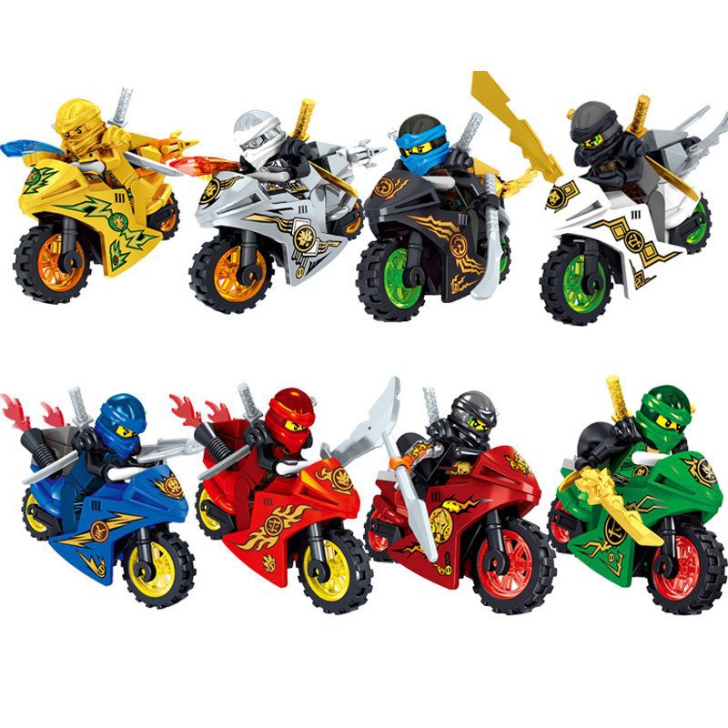 8pcs Phantom Ninjago Cole Jay Kai Zane Lloyd Minifigures on Motorbike Building Toys
