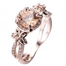 US Round Champagne Topaz Vintage Flower Rose Gold Plated Ring Women Size 5-11