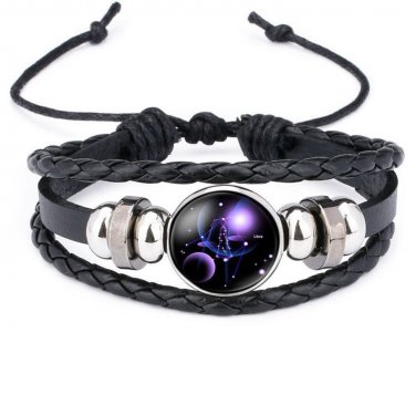 Mystic 12 Constellation Signs Vivid Crystal Beaded Leather Personality Bracelet