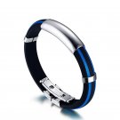 Mens Wristband Fashion Stainless Steel Rubber Silicone Cuff Bangle Wrap Bracelet