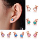 Pretty Sweet 18kt Rose Gold Stud Earrings Women's Round Fire Opal Earrings Gift