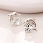 New Womens White Crystal Eyes Dolphin Stud Earrings Silver Plated Party Jewelry
