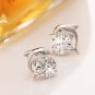New Womens White Crystal Eyes Dolphin Stud Earrings Silver Plated Party Jewelry