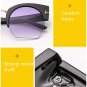 Retro Semi-Rimless Sunglasses Clear Lens Women's Oversized Round Sunglasses