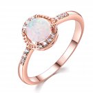 US Classic Round White Fire Opal 10KT Rose Gold Plated Ring Jewelry for Women