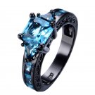 US Princess Aquamarine Black Gold Ring Vintage Jewelry Engagement Ring Size 5-11
