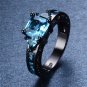 US Princess Aquamarine Black Gold Ring Vintage Jewelry Engagement Ring Size 5-11