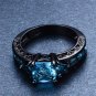 US Princess Aquamarine Black Gold Ring Vintage Jewelry Engagement Ring Size 5-11