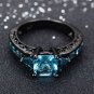 US Princess Aquamarine Black Gold Ring Vintage Jewelry Engagement Ring Size 5-11