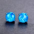 New Earrings Round Fire Opal Blue Gold Filled Ear Studs Wedding Jewelry 1 Pair