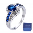 US Celebrity Jewelry Blue Sapphire Oval White Gold Plated Ring Men's Size 5-10