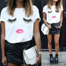 Fashion Women T shirts Short Sleeve Tops Eyelash Lips Printed Loose Blouse Shirt