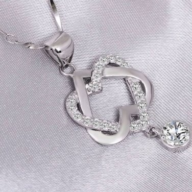 925 Silver Plated Fashion Women Double Heart Pendant Necklace Chain Jewelry Gift