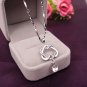 925 Silver Plated Fashion Women Double Heart Pendant Necklace Chain Jewelry Gift