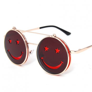 New Cool Smile Round Sunglasses Gold Metal UV400 Glasses Summer Beach Eyewear