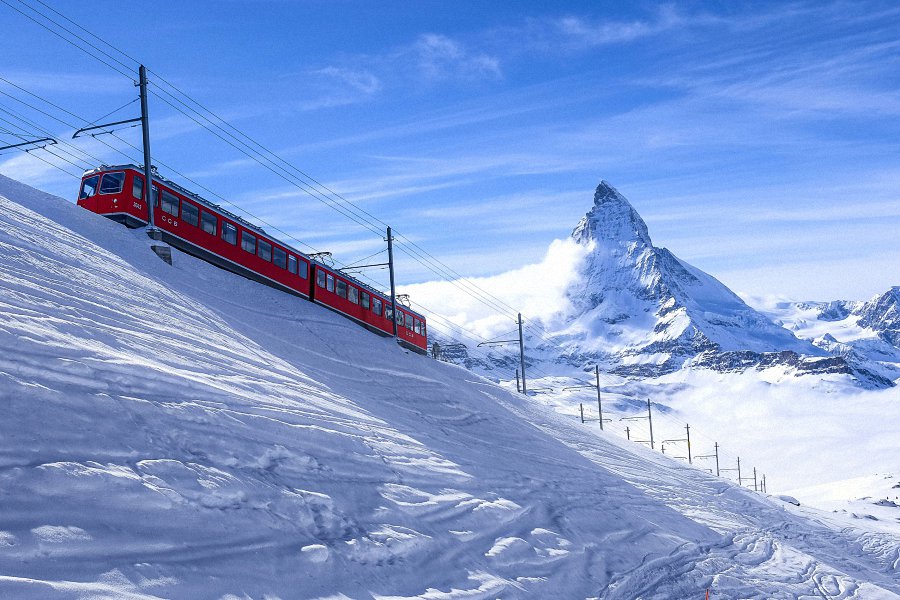 Switzerland Alps Mountain Snow Train Fabric Silk Posters And Prints Home Wall Art 24x36 Inch