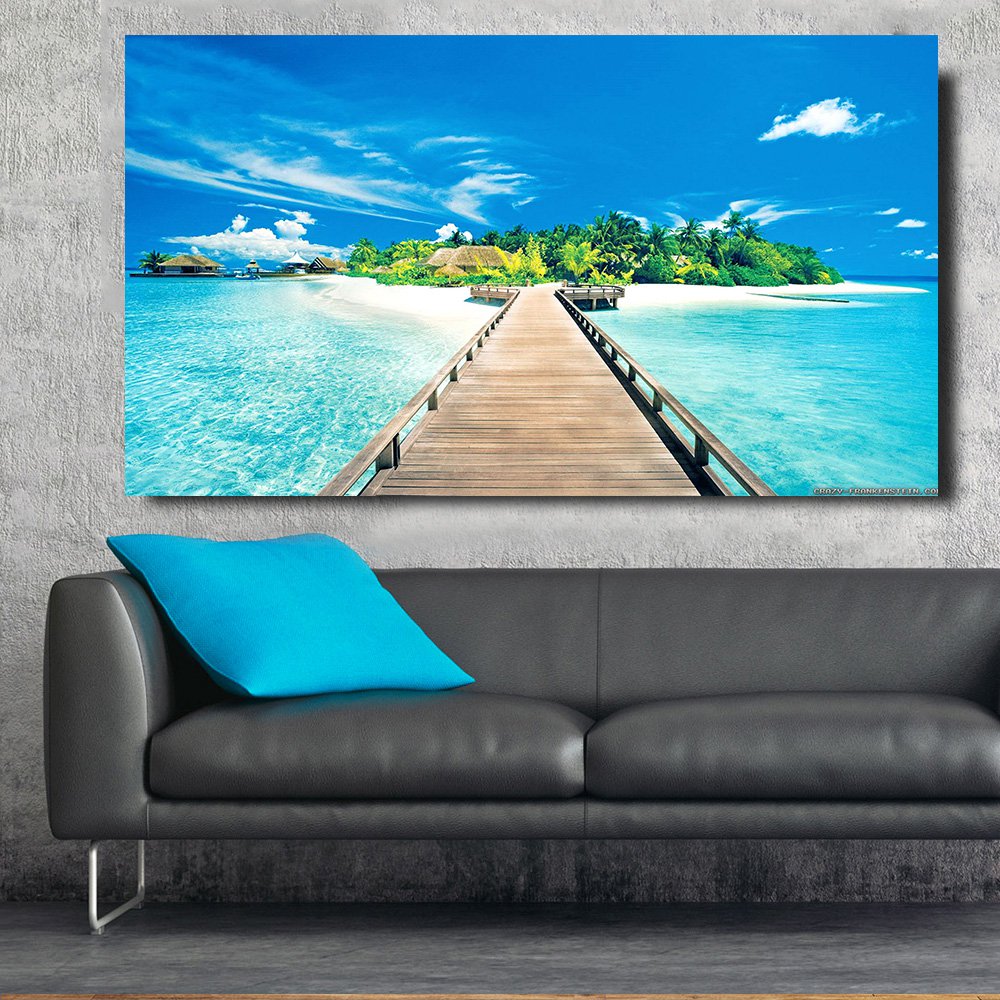 1 Panel HD Printed Bridge And Blue Sea Posters Pictures Wall Art Canvas Painting-With Framed