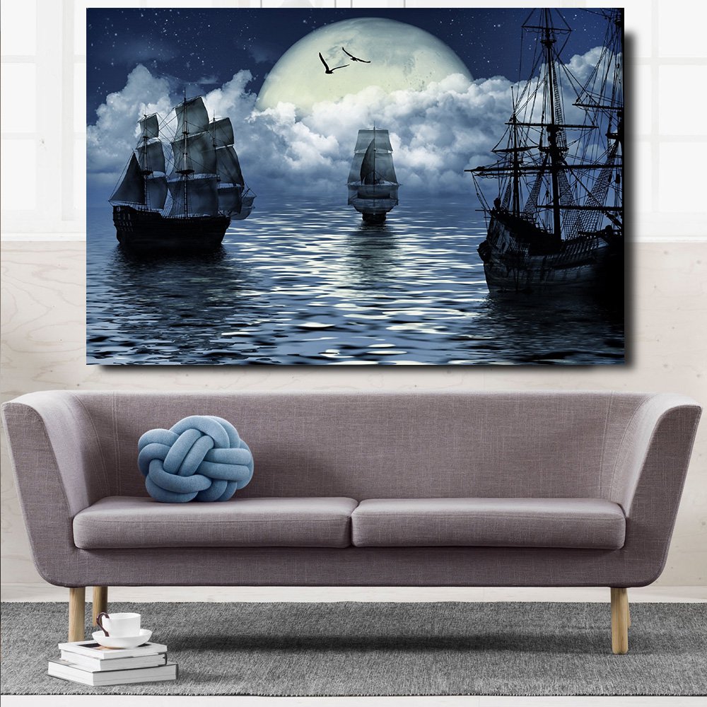 1 Panel HD Printed Sailling Boat Ship Seascape Posters Pictures Wall Art Canvas Painting-With Framed
