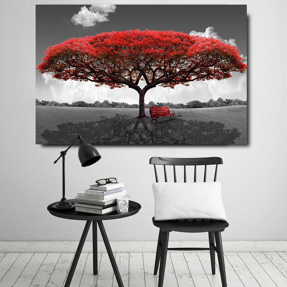 1 Panel HD Printed Red Tree Landscape Posters Pictures Wall Art Canvas Painting-With Framed
