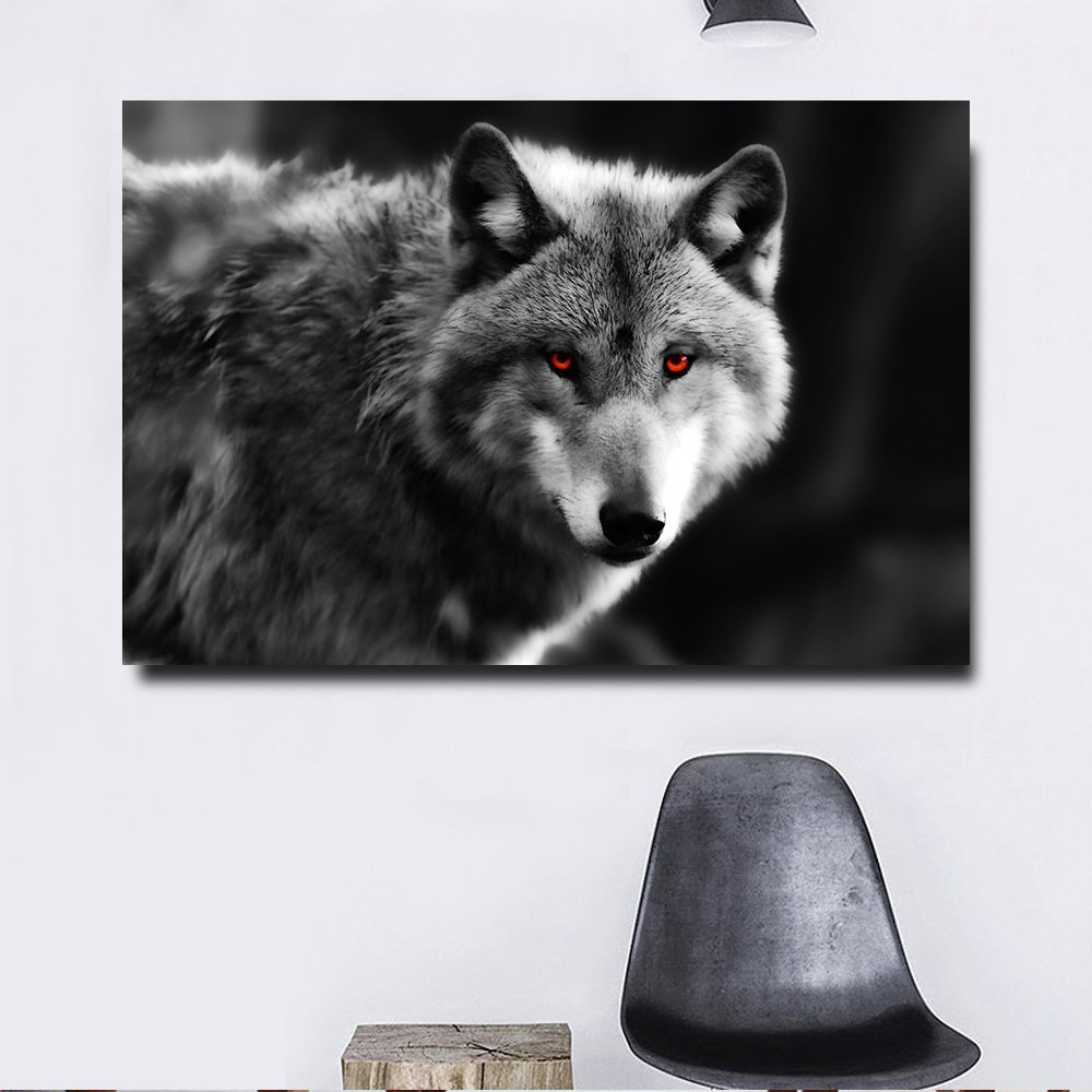 1 Panel HD Printed Red Eyes Wolf Posters Pictures Wall Art Canvas Painting-With Framed