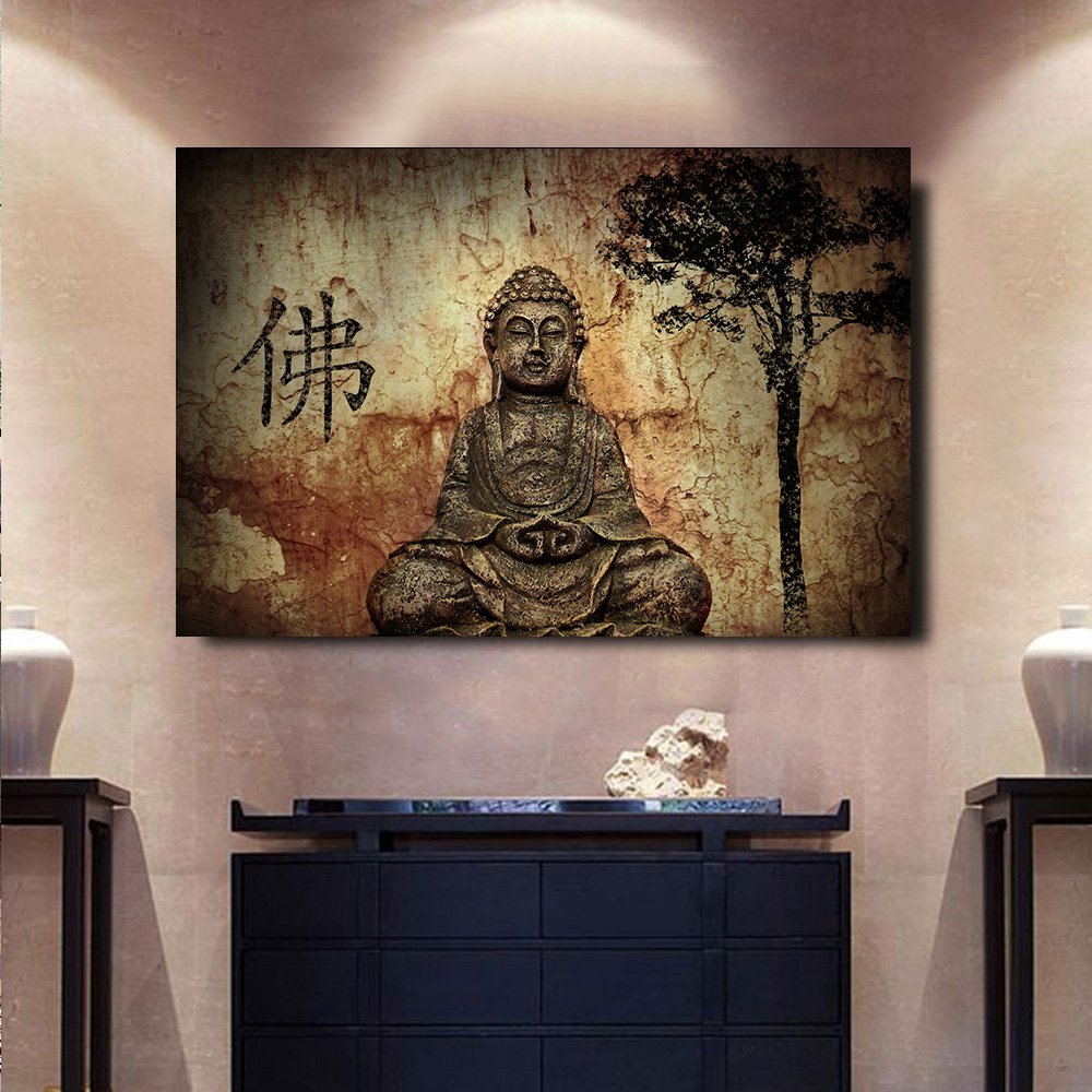 1 Panel HD Printed Retro Buddha Statue Posters Pictures Wall Art Canvas Painting-With Framed