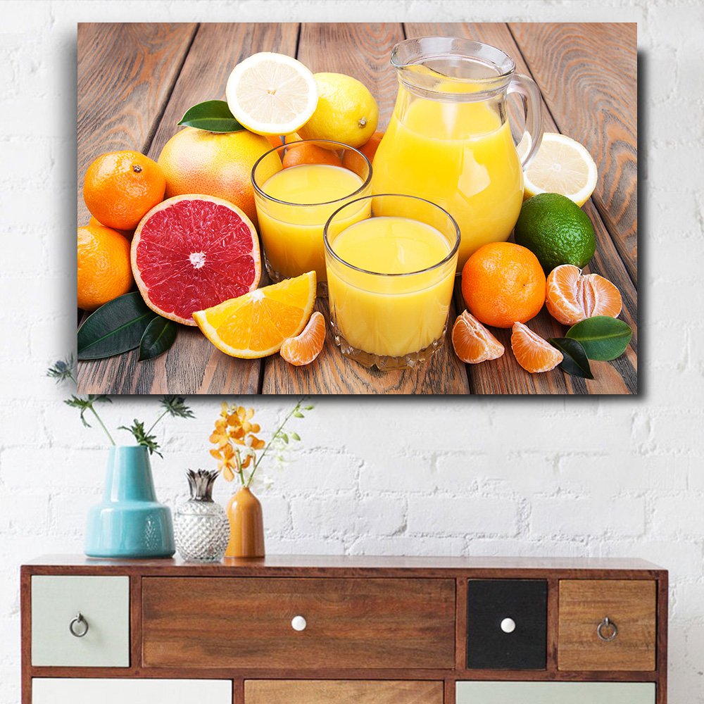 1 Panel HD Printed Orange And Fruit Juice Posters Pictures Wall Art Canvas Painting-With Framed