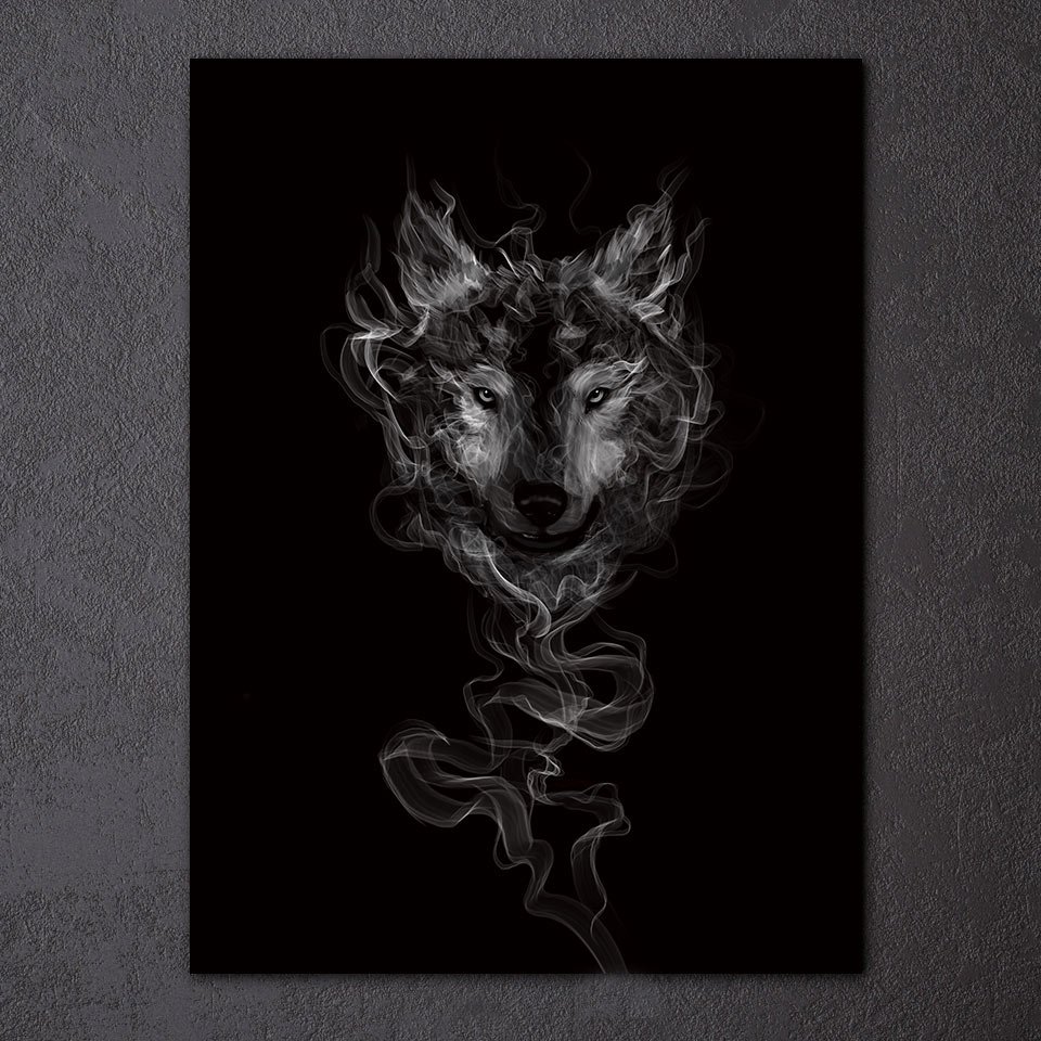 1 Panel HD Printed Smoke Wolf Posters Pictures Wall Art Canvas Painting-With Framed