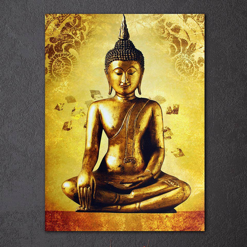 1 Panel HD Printed Golden Buddha Posters Pictures Wall Art Canvas Painting-With Framed
