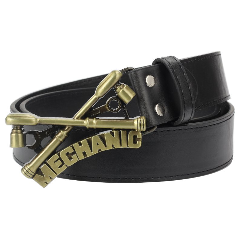 Men's Leather Belts With Mechanical Worker Cowboy Metal Buckle Jeans Waistband PU Leather Belts
