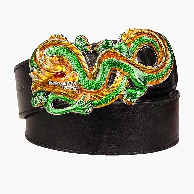 Men's Leather Belts With Flying Dragon Cowboy Metal Buckle Jeans Waistband PU Leather Belts