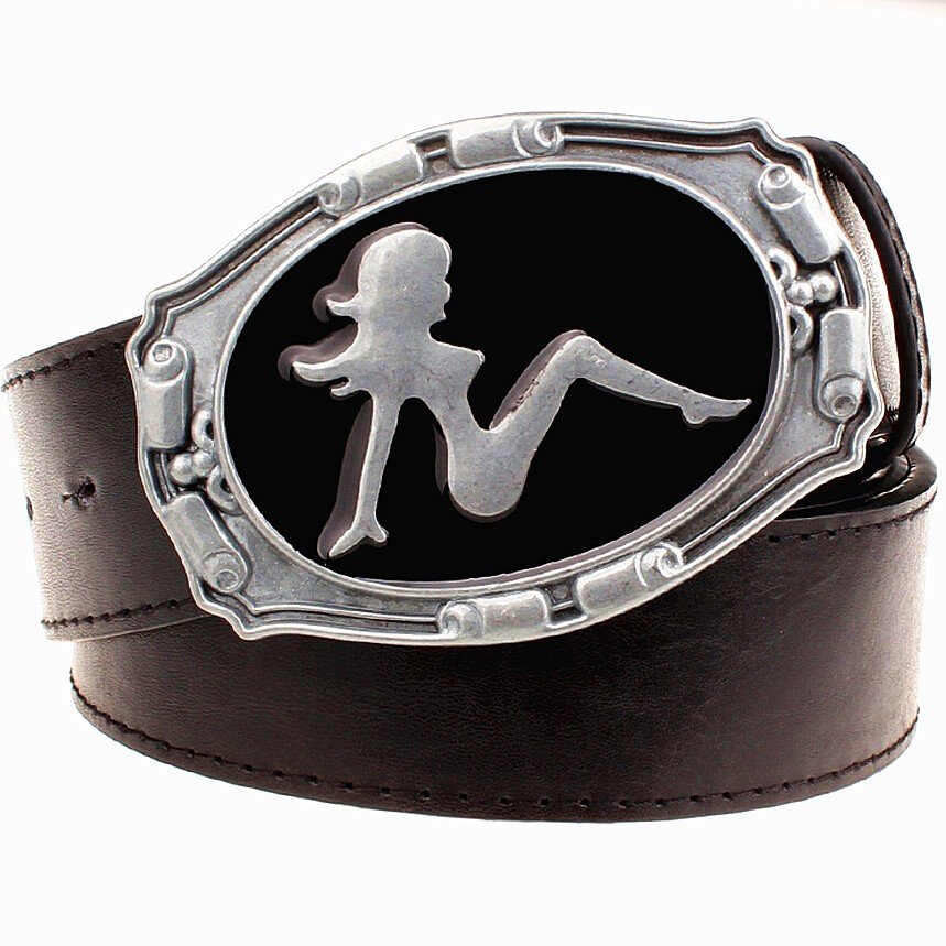 Men's Leather Belts With Sexy Women Cowboy Metal Buckle Jeans Waistband PU Leather Belts