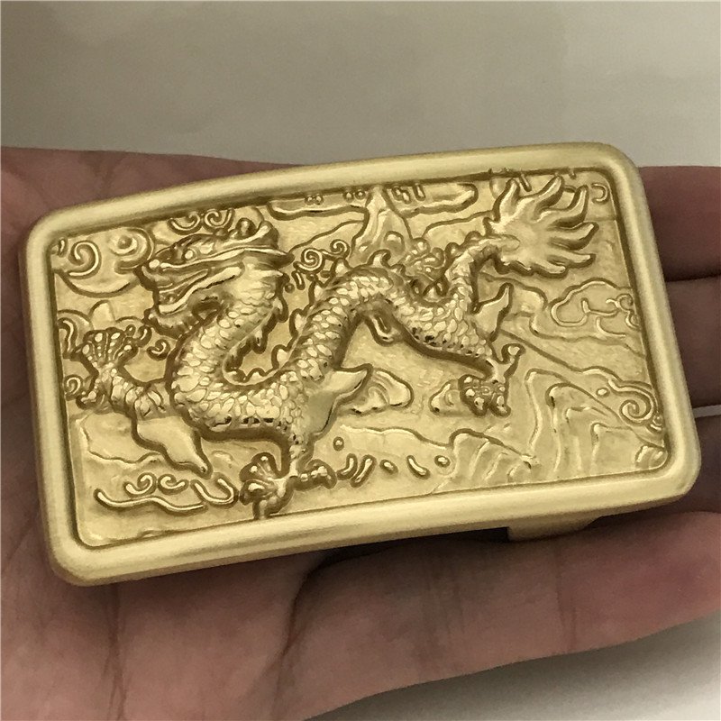 Rectangle 3D Yellow Dragon Solid Brass Western Cowboy Belt Buckles