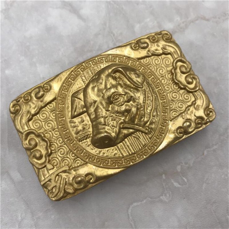 3D Gold Pig Solid Brass Western Cowboy Men Belt Buckles Fit 4cm Wide Belt