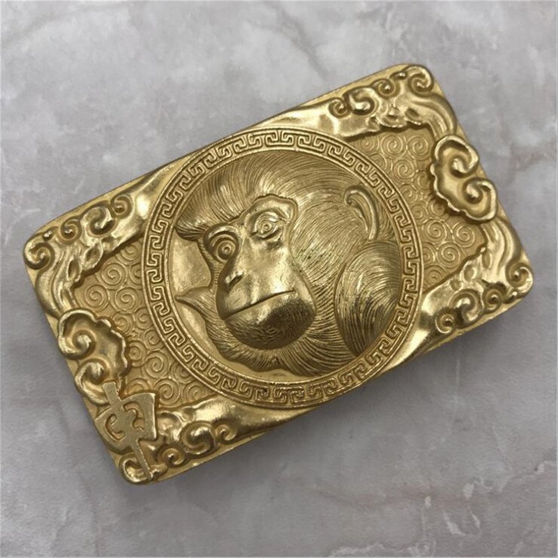 3D Gold Monkey Solid Brass Western Cowboy Men Belt Buckles Fit 4cm Wide Belt