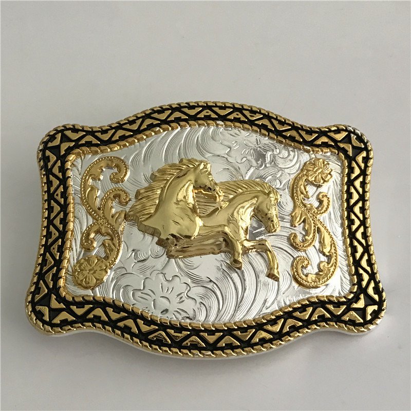 3D Lace Gold Horse Head Western Cowboy Men Belt Buckles Fit 4cm Wide Belt