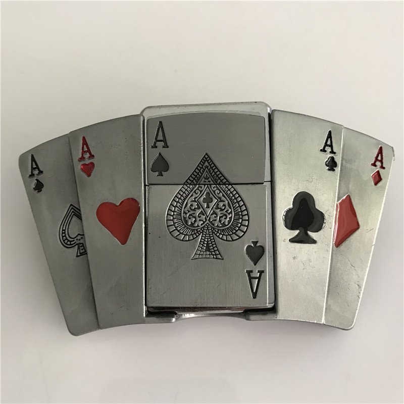 Playing Card A Kerosene Lighter Western Cowboy Men Belt Buckles Fit 4cm Wide Belt